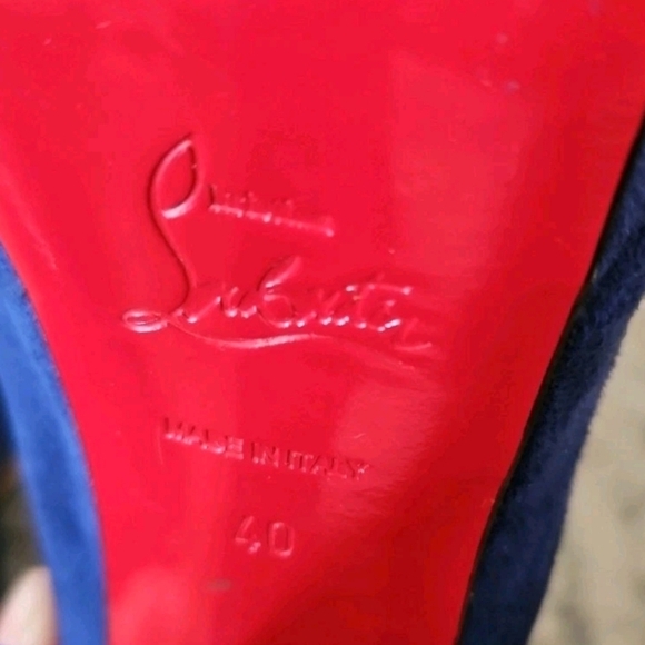Christian Louboutin Womens Blue Suede Roche Chunky Peep Toe Mule 40 8US - Picture 8 of 15